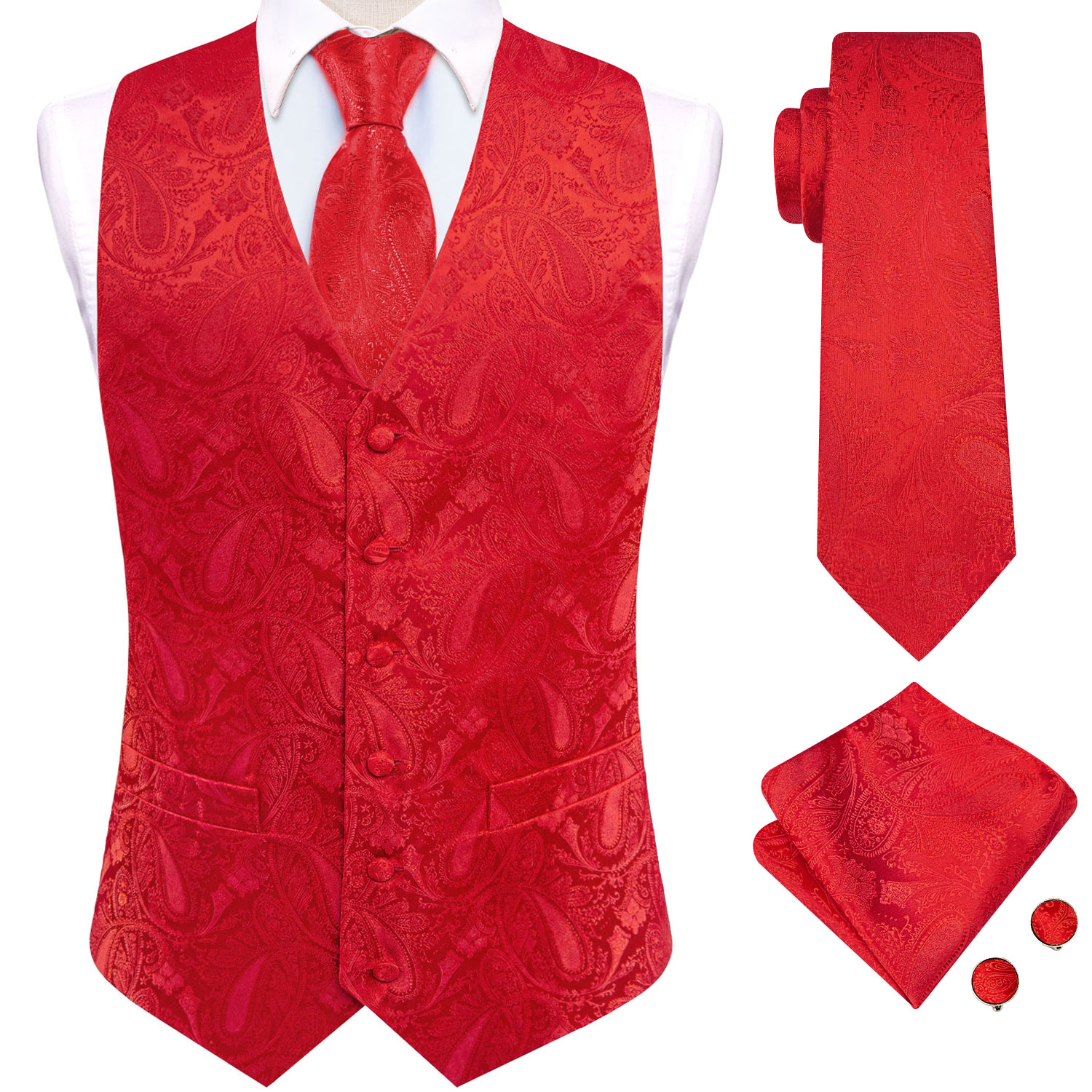 Jasnoczerwona kamizelka żakard – Mens Grooming Kit For Wedding recenzja i cena